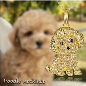 Gold ICED POODLE Puppy Dog Rhinestone Necklace Men Teens